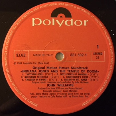 John Williams - Indiana Jones And The Temple Of Doom (The Original Motion Picture Soundtrack) | Polydor (821 592-1) - 2
