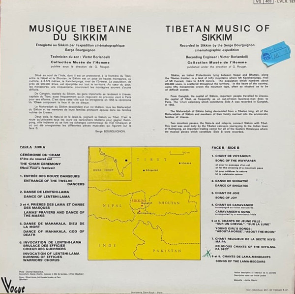 Serge Bourguignon - Musique Tibétaine Du Sikkim = Tibetan Music Of Sikkim | Disques Vogue (LVLX. 187) - 2