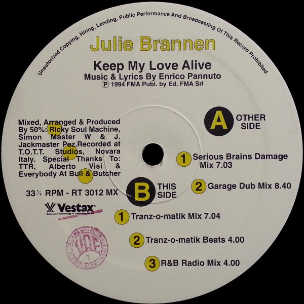 Julie Brannen - Keep My Love Alive | Rolling Tune Recordings (RT 3012 MX) - main
