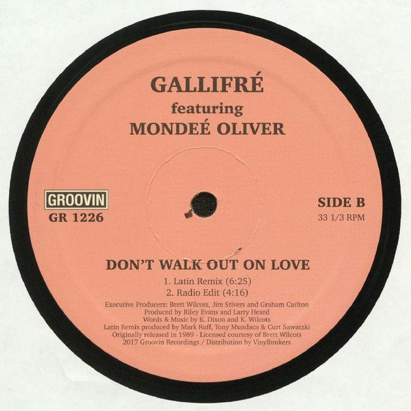 Gallifré Featuring Mondeé Oliver - Don't Walk Out On Love (Frankie Knuckles Remix) | Groovin Recordings (GR 1226)