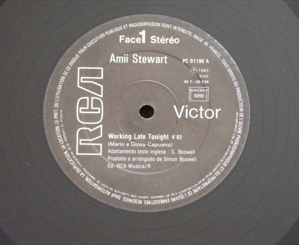 Amii Stewart - Working Late Tonight | RCA (PC 61196) - 3