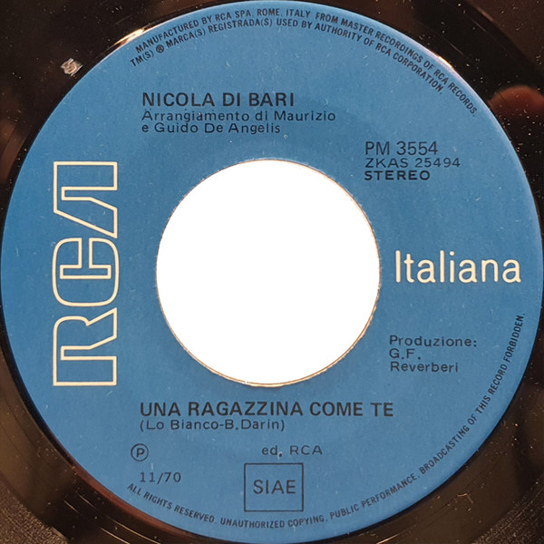 Nicola Di Bari - Una Ragazzina Come Te / Zapponeta | RCA Italiana (PM 3554) - 3