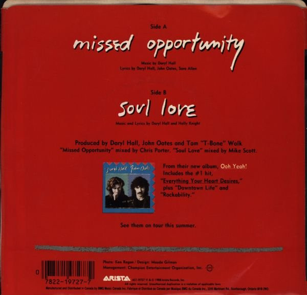 Daryl Hall & John Oates - Missed Opportunity (7") [Vinyl] | Arista (AS1-9727) - 2