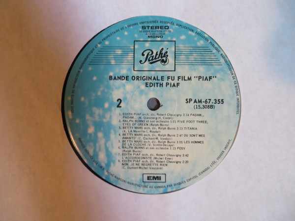 Edith Piaf & Betty Mars - Piaf - Bande Originale Du Film [Vinyl] | Disques Capitol-EMI Du Canada Limitée (SPAM 67.355) - 3