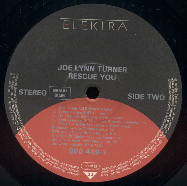 Joe Lynn Turner - Rescue You | Elektra (960 449-1) - 4
