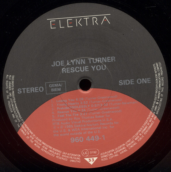 Joe Lynn Turner - Rescue You | Elektra (960 449-1) - 3
