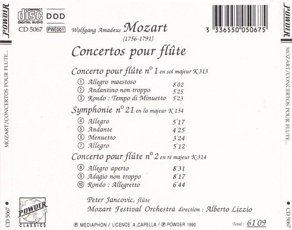 Wolfgang Amadeus Mozart - Concertos Pour Flûte | Powder (CD 5067) - 2