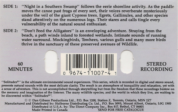 Dan Gibson - Solitudes - Environmental Sound Experiences - Volume Seven: Night In A Southern Swamp / Don't Feed The Alligators | Solitudes (5DG-83007) - 4