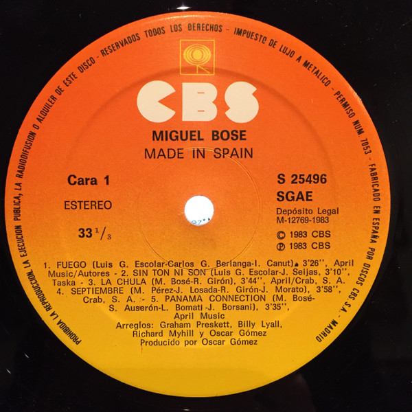 Miguel Bosé - Made In Spain | CBS (S 25496) - 3