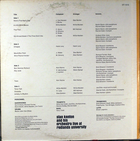 Stan Kenton And His Orchestra - Live At Redlands University | Creative World (ST-1015) - 4