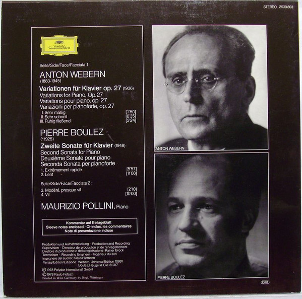 Maurizio Pollini , Anton Webern / Pierre Boulez - Variationen Op. 27 (1936) / Sonate No. 2 (1948) | Deutsche Grammophon (2530 803) - 2