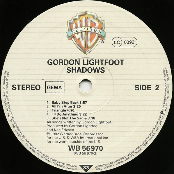 Gordon Lightfoot - Shadows | Warner Bros. Records (WB K 56 970) - 4