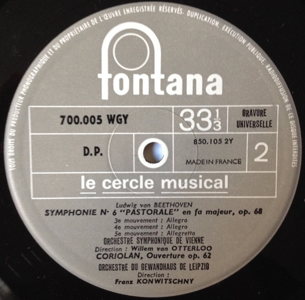 Ludwig van Beethoven / Franz Konwitschny , Willem Van Otterloo - Symphonie N°6 "Pastorale" / Ouverture Coriolan | Fontana (700 005 WGY) - 3