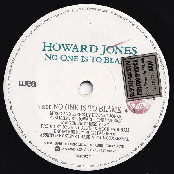 Howard Jones - No One Is To Blame | WEA (24 8792-7) - 3