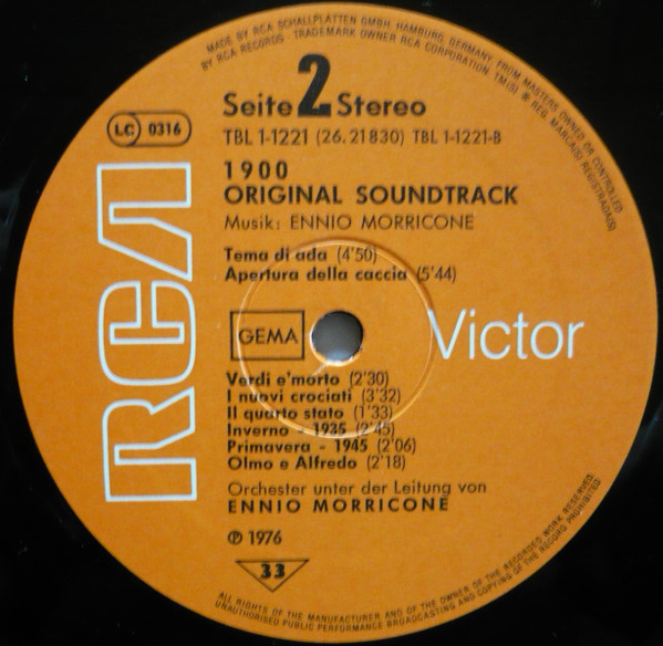 Ennio Morricone - 1900 (Original Soundtrack) | RCA Victor (26.21830 AS) - 4 Ennio Morricone - 1900 (Original Soundtrack) | RCA Victor (26.21830 AS) - 4