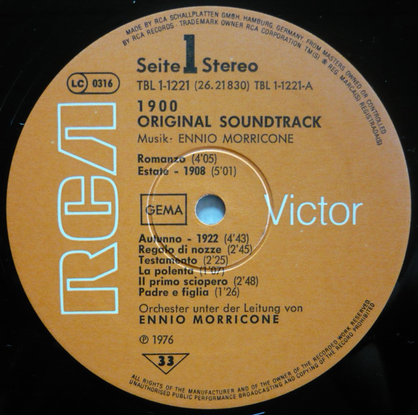 Ennio Morricone - 1900 (Original Soundtrack) | RCA Victor (26.21830 AS) - 3 Ennio Morricone - 1900 (Original Soundtrack) | RCA Victor (26.21830 AS) - 3