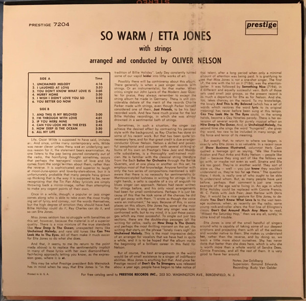 Etta Jones And Strings - So Warm | Prestige (PR 7204) - 2