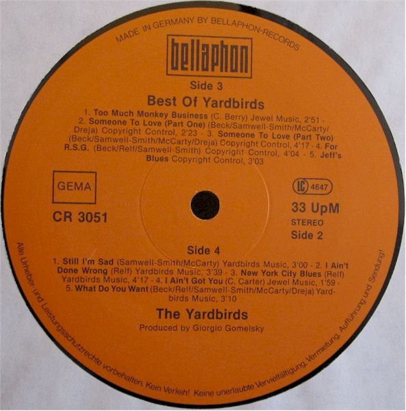The Yardbirds - Best Of | Bellaphon (CR 3051) - 3 The Yardbirds - Best Of | Bellaphon (CR 3051) - 3
