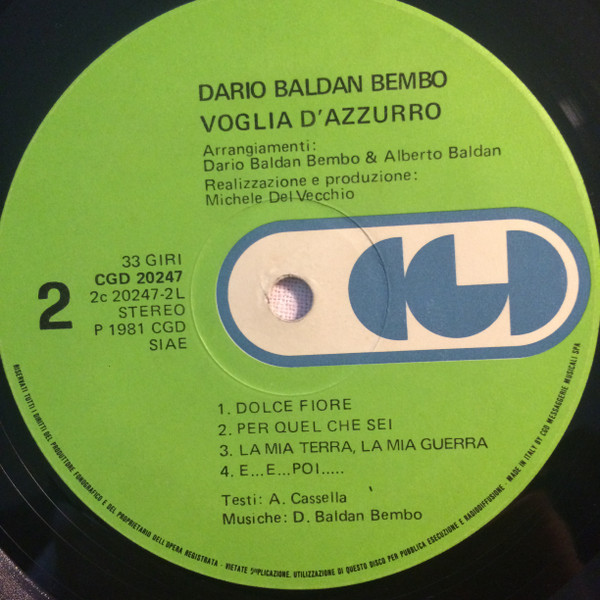Dario Baldan Bembo - Voglia D'Azzurro | CGD (CGD 20247) - 2