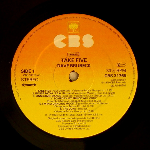 Dave Brubeck - Take Five | CBS (CBS 31769) - 4
