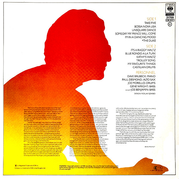 Dave Brubeck - Take Five | CBS (CBS 31769) - 2