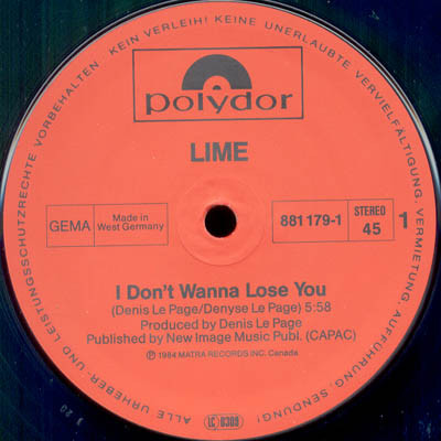 Lime - I Don't Wanna Lose You / The Party's Over | Polydor (881 179-1) - 3