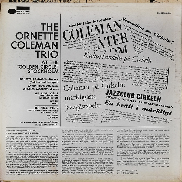 The Ornette Coleman Trio - At The "Golden Circle" Stockholm - Volume One | Blue Note (BLP-4224) - 2