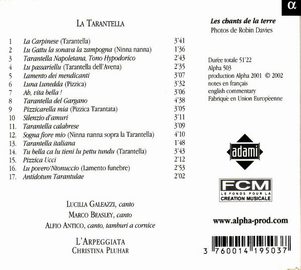 Lucilla Galeazzi - Marco Beasley - L'Arpeggiata - Christina Pluhar - La Tarantella - Antidotum Tarantulae | Alpha Productions (Alpha 503) - 2 Lucilla Galeazzi - Marco Beasley - L'Arpeggiata - Christina Pluhar - La Tarantella - Antidotum Tarantulae | Alpha Productions (Alpha 503) - 2