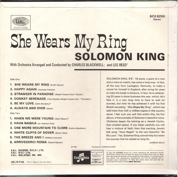 Solomon King - She Wears My Ring | Columbia (SCX 6250) - 2 Solomon King - She Wears My Ring | Columbia (SCX 6250) - 2