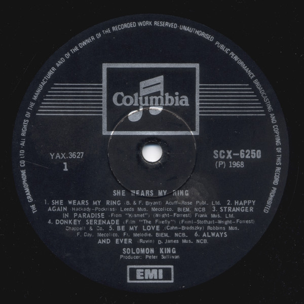 Solomon King - She Wears My Ring | Columbia (SCX 6250) - 3 Solomon King - She Wears My Ring | Columbia (SCX 6250) - 3