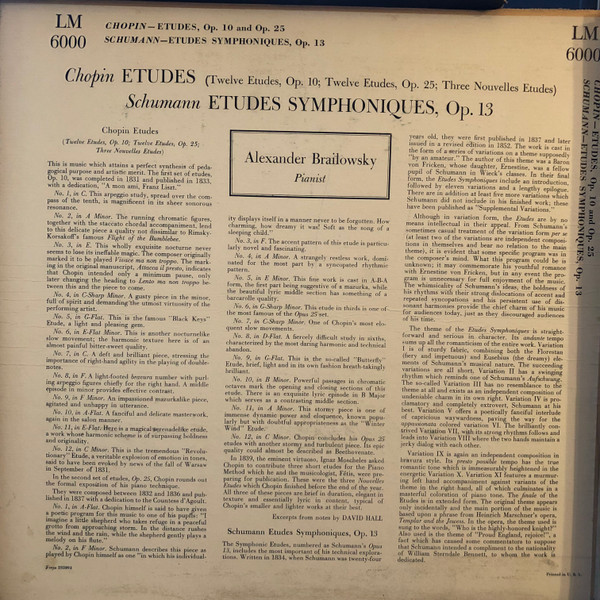 Alexander Brailowsky - Complete Chopin Etudes / Etudes Symphoniques, Op. 13 | RCA Victor Red Seal (LM-6000) - 2