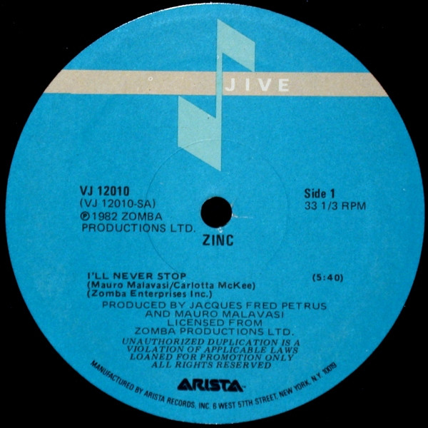 Zinc - I'll Never Stop / Amazon | Jive (VJ 12010) - main