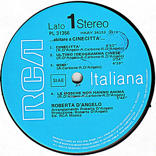 Roberta D'Angelo - ...Abitare A Cinecittà... | RCA (PL 31356) - 3 Roberta D'Angelo - ...Abitare A Cinecittà... | RCA (PL 31356) - 3