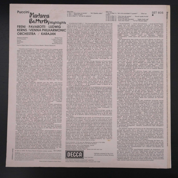 Giacomo Puccini , Mirella Freni , Luciano Pavarotti , Christa Ludwig , Robert Kerns , Wiener Philharmoniker , Herbert von Karajan - Madama Butterfly (Highlights) | Decca (SET 605) - 3