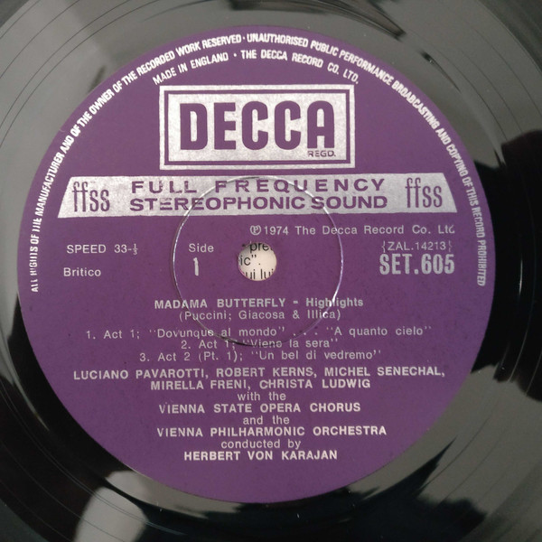 Giacomo Puccini , Mirella Freni , Luciano Pavarotti , Christa Ludwig , Robert Kerns , Wiener Philharmoniker , Herbert von Karajan - Madama Butterfly (Highlights) | Decca (SET 605) - 4