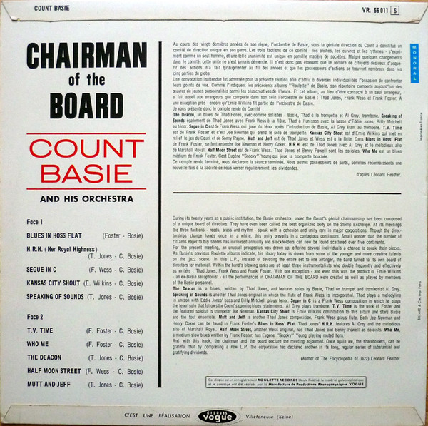 Count Basie - Chairman Of The Board | Roulette (VR. 56 011) - 2