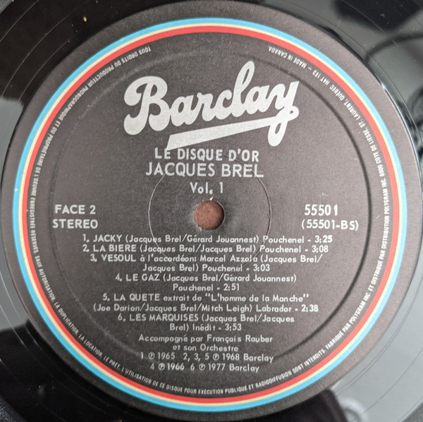 Jacques Brel - Le Disque D'Or | Barclay (55501) - 4