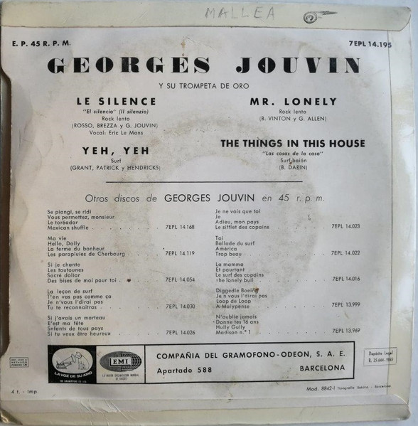 Georges Jouvin - Le Silence | La Voz De Su Amo (7 EPL 14-195) - 2