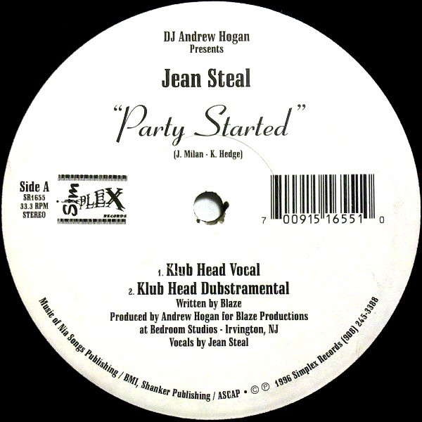 Andrew Hogan Presents Jean Steal - Party Started | Simplex Records (SR1655) - main Andrew Hogan Presents Jean Steal - Party Started | Simplex Records (SR1655) - main