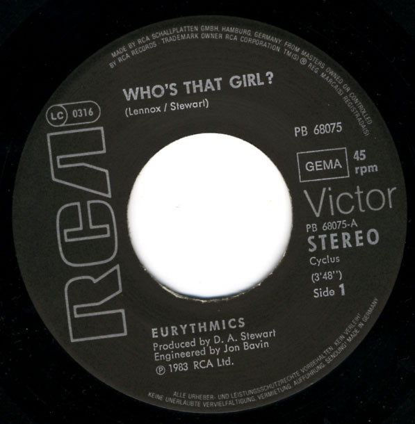 Eurythmics - Who's That Girl? | RCA Victor (PB 68075) - 2