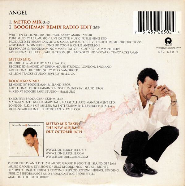 Lionel Richie - Angel | Island Records (572 650-2) - 2