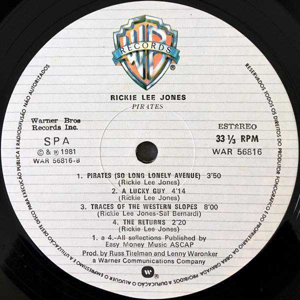 Rickie Lee Jones - Pirates | Warner Bros. Records (WAR 56816) - 3