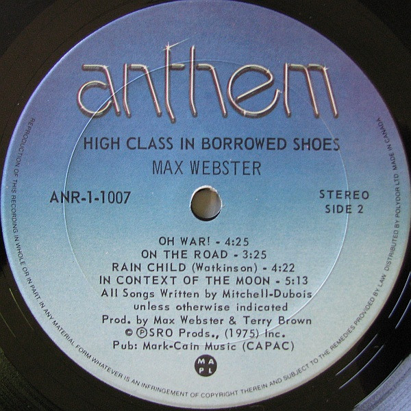Max Webster - High Class In Borrowed Shoes | Anthem (ANR-1-1007) - 2