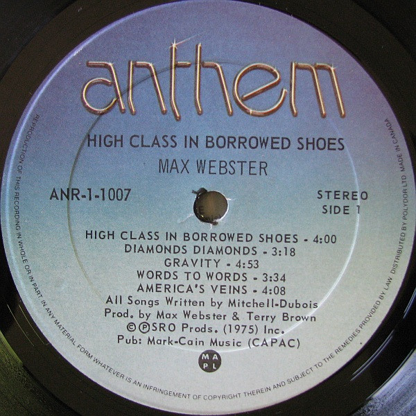Max Webster - High Class In Borrowed Shoes | Anthem (ANR-1-1007) - main