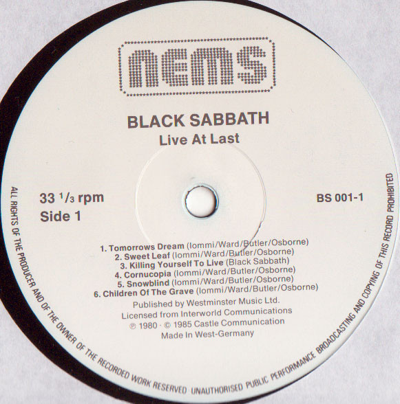 Black Sabbath - Live At Last | NEMS (BS 001) - 3