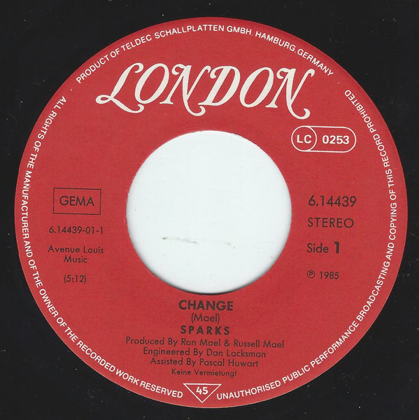 Sparks - Change | London Records (6.14439 AC) - 3