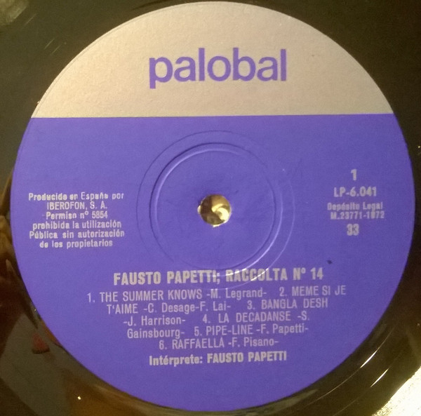 Fausto Papetti - 14 Raccolta | Palobal (LP 6.041) - 2