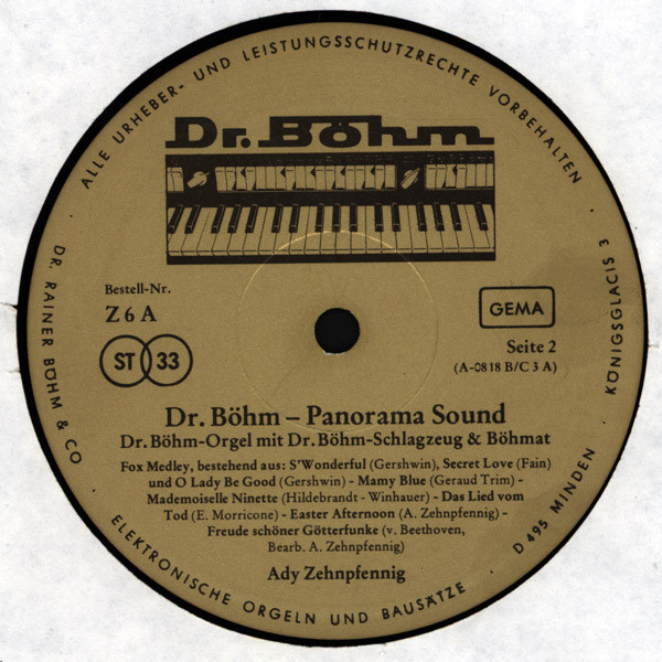Ady Zehnpfennig - Dr. Böhm Panorama-Sound (Orgel Electronic-Play-Backs) | Dr. Böhm (Z 6 A) - 4 Ady Zehnpfennig - Dr. Böhm Panorama-Sound (Orgel Electronic-Play-Backs) | Dr. Böhm (Z 6 A) - 4