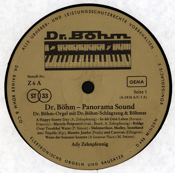 Ady Zehnpfennig - Dr. Böhm Panorama-Sound (Orgel Electronic-Play-Backs) | Dr. Böhm (Z 6 A) - 3 Ady Zehnpfennig - Dr. Böhm Panorama-Sound (Orgel Electronic-Play-Backs) | Dr. Böhm (Z 6 A) - 3