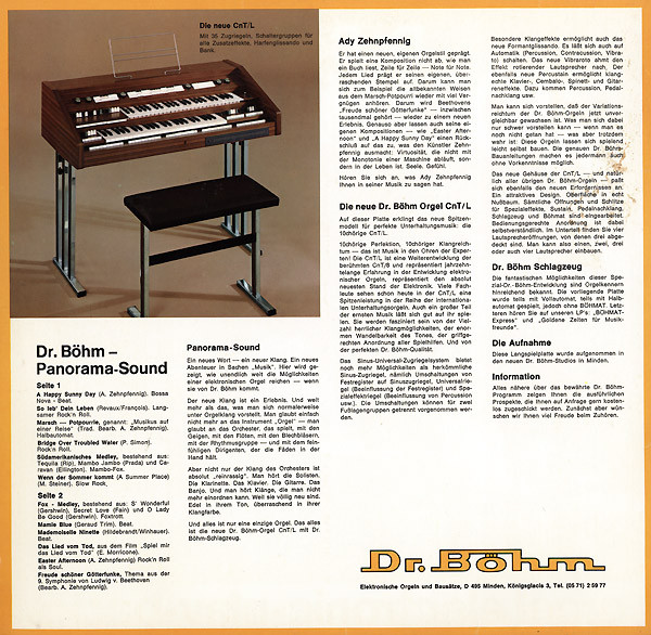 Ady Zehnpfennig - Dr. Böhm Panorama-Sound (Orgel Electronic-Play-Backs) | Dr. Böhm (Z 6 A) - 2 Ady Zehnpfennig - Dr. Böhm Panorama-Sound (Orgel Electronic-Play-Backs) | Dr. Böhm (Z 6 A) - 2